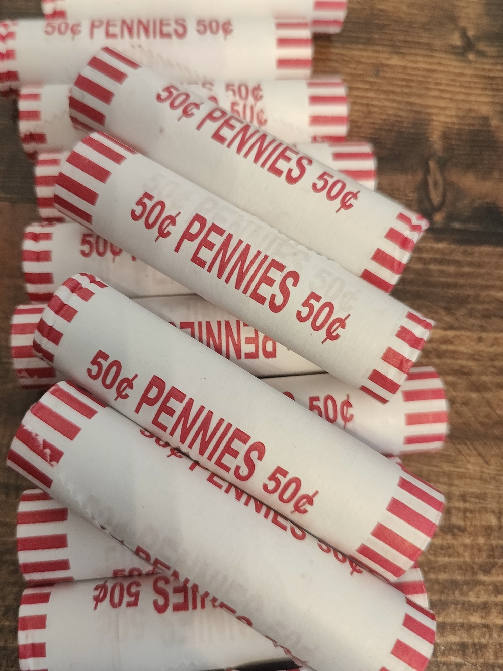 Unsearched Bank Wrapped Penny Rolls Lot Of 10, Original 50¢ Lincoln Cent Rolls